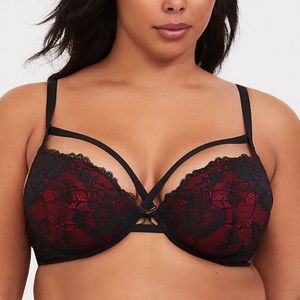 Torrid 42C red bra with black lace and sexy straps